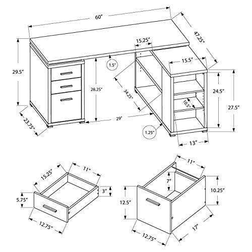 Monarch 60" Contemporary L Shaped Corner Computer Desk with Drawers, Dark Taupe (2 Pack)