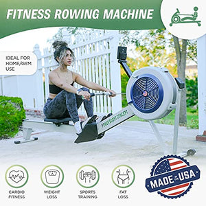 PowerBoostConcept Rowing Machine, Foldable Rower for Home Gym, 10 Levels Air Resistance, LCD Display & Bluetooth Connectivity, Preset Workouts