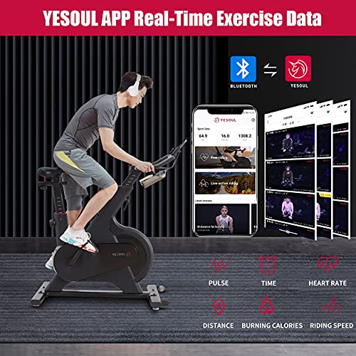 Spin Exercise Bikes, YESOUL Stationary Bikes with Coach Live Smart App Bluetooth Real-time Data Monitorin, Built-in Flywheel & Adjustable Magnetic Resistance Silent for M1 Indoor Cycling Bike (Black)