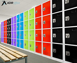 AdirOffice Large School Locker with 4 Doors and 4 Hooks - Metal Storage Cabinet for School, Garage, Office - Red