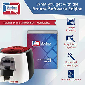 Badgy100 ID Card Printer with Complete Supplies Package with Bodno ID Software - Bronze Edition