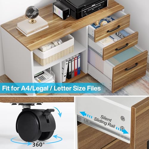 Tribesigns Executive Desk with File Cabinet Combo, L-Shaped Computer Desk, 3 Drawers, White