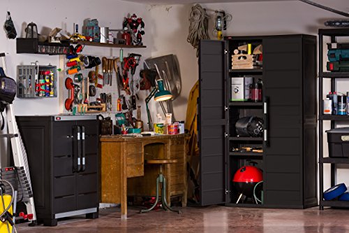 Keter XL Plus Freestanding Plastic Utility Cabinet, 34.6" x 17.7" x 71.2", Black