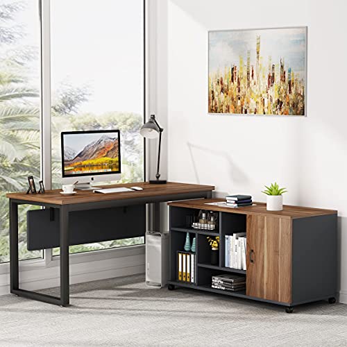 Tribesigns L-Shaped Computer Desk with 47 Inch Mobile File Cabinet, Large L Computer Office Desk with Storage Shelves, Modern Business Furniture with Printer Filing Stand for Home Office
