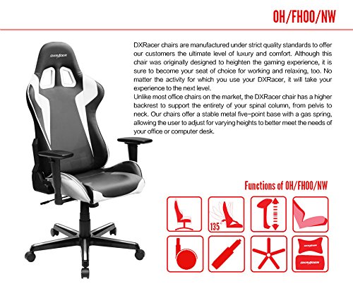 DXRacer FH00/NW Black White Racing Bucket Seat Office Chair Gaming Ergonomic with Lumbar Support