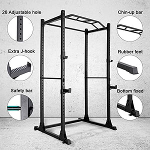 PAPABABE Power Rack Power Cage Workout Station Home Gym for Weightlifting Bodybuilding and Strength Training (1200lb Capacity with 2 Extra J-Hooks)