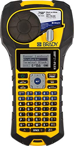 Brady BMP21-PLUS Handheld Label Printer with Rubber Bumpers, Multi-Line Print, 6 to 40 Point Font & Authentic (M21-500-595-WT) All-Weather Vinyl Label.5" Width, 21' Length