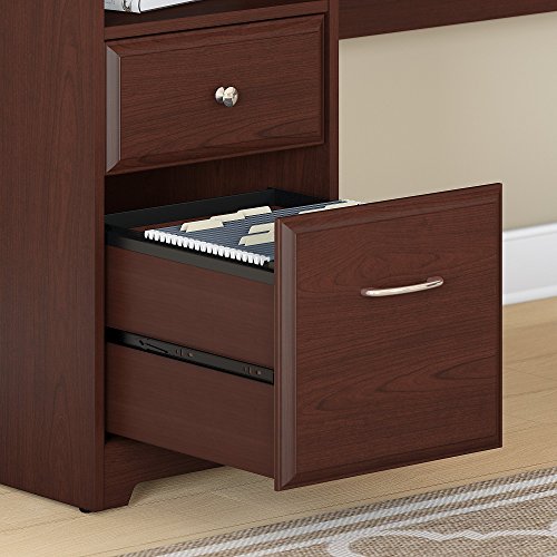 Bush Furniture Cabot 60W 3 Position L Shaped Sit to Stand Desk with Hutch and Storage in Harvest Cherry