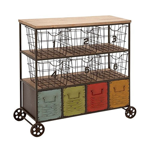 Deco 79 34968 Metal Storage Cart, 34" x 35", Multicolor