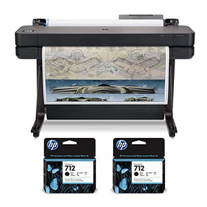 HP DesignJet T630 Large Format Printer, 36" Color Inkjet Plotter, Wireless, Bundle with 2X 712 38ml Black Ink Cartridges