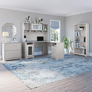 Bush Furniture Cabot L Desk with Hutch, Lateral File and 5 Shelf Bookcase, Linen White Oak