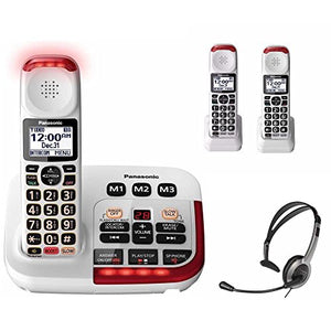 Panasonic KX-TGM420W Amplified Cordless Phone with Digital Answering Machine, 3 Handsets, White with Headset