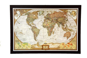 GIANT SIZE BEST SELLING push pin map of the World Nat Geo's Executive World FRAMED 78.5 X 53.5" Pin board MAP with Mahogany Finish Frame is the best push pin travel map for home or office
