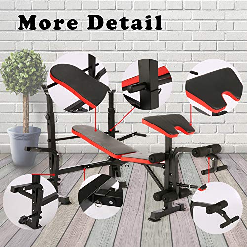 OppsDecor Weight Bench Adjustable Workout Bench Fitness Barbell Rack Strength Training for Home Gym (Carbon)
