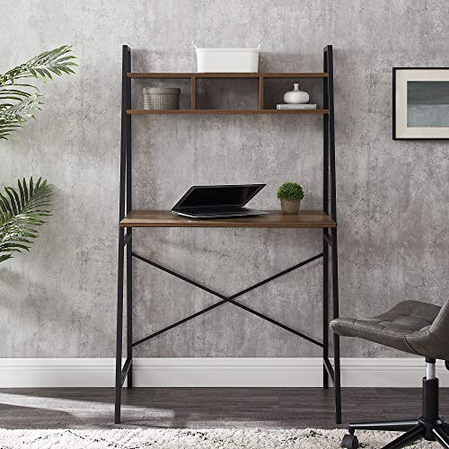 Walker Edison Industrial Wood and Metal X-Back Ladder Desk Home Office Workstation 56 Inch, Rustic Oak