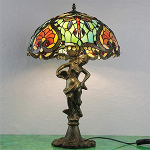 MaGiLL Tiffany Style Desk Lamp 16 Inch Retro Green Pattern Glass Desk Lamp