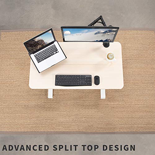 VIVO Electric Height Adjustable 44 x 24 inch Stand Up Desk, Complete Standing Workstation with Memory Controller, Light Wood Table Top and White Frame, DESK-E144C