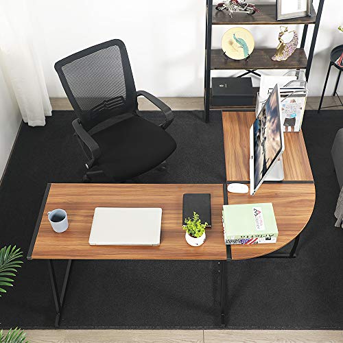 GreenForest L Shaped Gaming Computer Desk 58.1'',L-Shape Corner Gaming Table,Writing Studying PC Laptop Workstation 3-Piece for Home Office Bedroom Living Room,Bright Walnut
