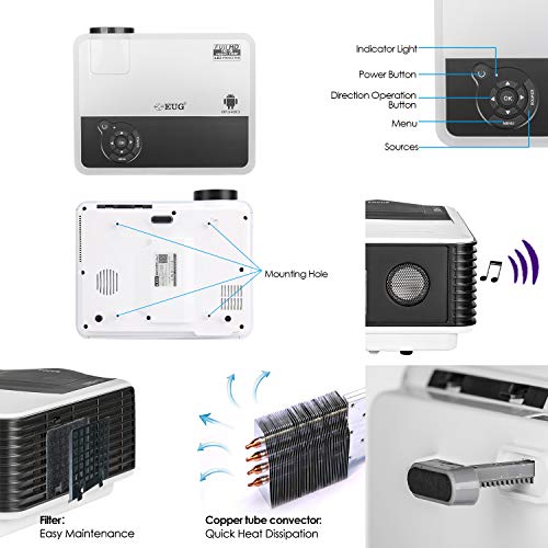 EUG Wireless Projector HD 1080P 4600 Lumen Video Projectors Outdoor Movie Android System,Airplay Miracast Wifi USB HDMI LED LCD Multimedia Projeyector for Home Theater Game Consoles Apps PC DVD