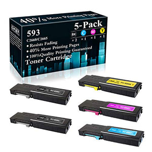 5-Pack (2BK+C+M+Y) 593-BBBU BBBT BBBS BBBR Compatible Toner Cartridge Replacement for Dell C2660 C2660dn C2665dnf Printer,Sold by TopInk