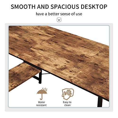 Modern Luxe L-Shaped Corner with Bookshelf 2-Pieces Computer PC Table Set Home Office Desk with Shelves, Brown