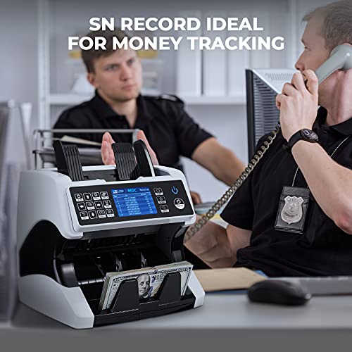 MUNBYN Bank Grade Money Counter Machine Mixed Denomination, Value Counting, Serial Number, Multi Currency, 2CIS/UV/IR/MG/MT Counterfeit Detection, Printer Enabled Bill Value Counter for Small Business