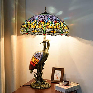 MANHONG Tiffany Style Dragonfly Table Lamp 18" Dark Red Blue - Retro Decorative Antique Light for Living Room