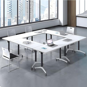 Yauehui Foldable Conference Room Table, 6-Pack Mobile Training Table, Locking Wheels, Steel Bases, Laminate Tops - Office Seminar (47.2 x 15.7 x 29.5in)