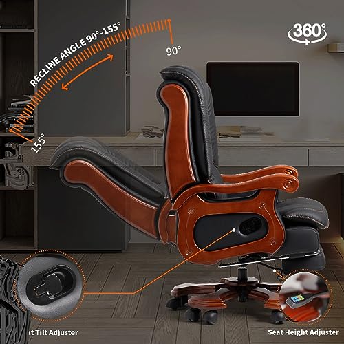 Ergonomic Full Reclining Office Chair with Pedal - Black, As Shown Size