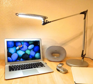 Lightpilot S650 by Lumiy - Ultra Bright LED Light Panel Desk Lamp (Titanium Silver with Base)