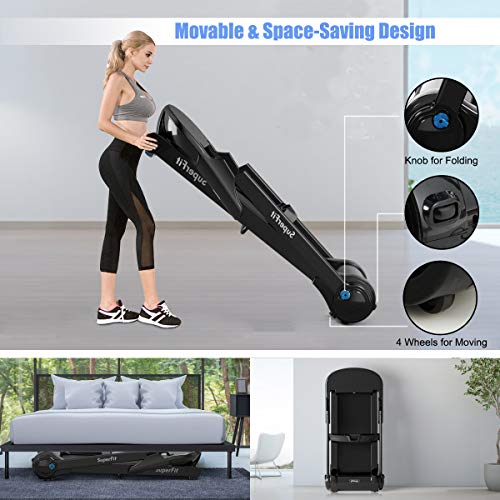 Goplus Electric Folding Treadmill, Portable Running Jogging Machine with Bluetooth Speaker and 17'' Wide Tread Belt, Perfect for Home and Office Use