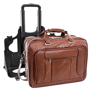 McKlein, S Series, WEST Town, Pebble Grain Calfskin Leather, 17" Leather Fly-Through Checkpoint-Friendly Patented Detachable -Wheeled Laptop Briefcase, Brown (15704)
