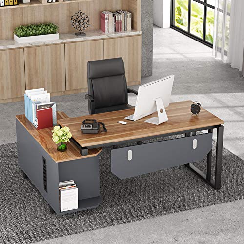 Tribesigns L-Shaped Desk, 55 Inch Executive Office Desk with File Cabinet, Modern Computer Gaming Desk Workstations for Home Office Study