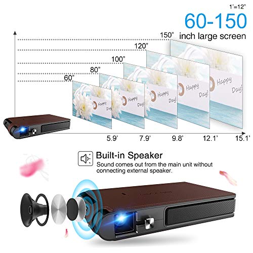 Mini DLP Wireless Pico Projector, 3D Portable WiFi Projector with Rechargeable Battery Auto Keystone/HDMI/USB, Compatible with iPhone, Android, Laptop for Home Theater, Outdoor Movies