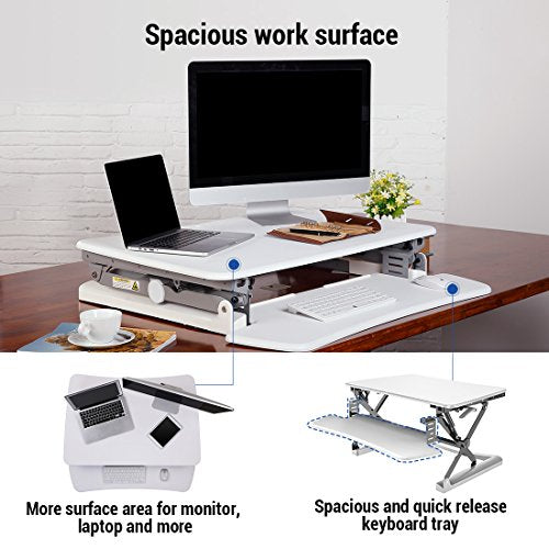 FlexiSpot 35" Wide Platform Height Adjustable Standing Desk, Removable Keyboard Tray, White (M2W)