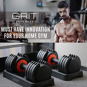 GRIT Adjustable Dumbbells Set - 11 to 55 Lbs Fast Adjusting Dial Weights - Workout Exercise, Strength Training and Core Fitness at Home or Gym for Men and Women - Easy Removable Plates, Tray 2 Pack