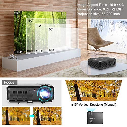 Bluetooth Wireless Projector WiFi 4400 Lumens Support 1080P Smart Android Video Projector Zoom LCD LED Home Theater HD Outdoor Movie Airplay HDMI USB RCA VGA AV for Smartphone DVD Game Consoles Laptop