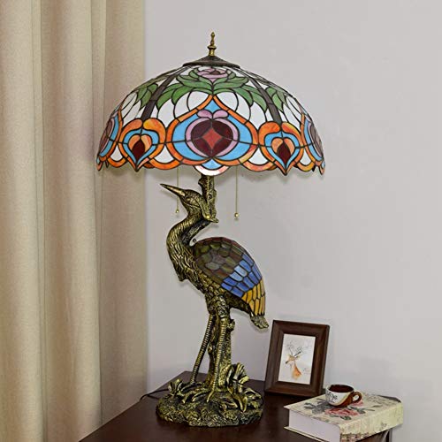 Xiaohu Tiffany Style Table Lamp 20" Rustic Male Large Lamp with Peach Glass Shade