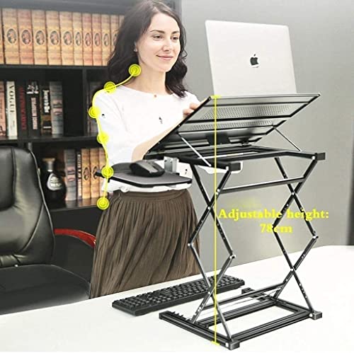HAOSIZHEYU Mobile Standing Desk Adjustable Height, Adjustable Laptop Desk Home Office Workstation, Rolling Desk Laptop Cart for Standing or Sitting, Black