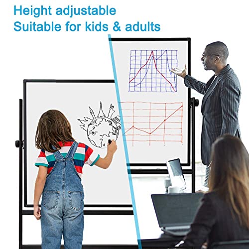 VISTECH 70x38 Large Mobile Whiteboard, Height Adjust 360 Degree Rotation Double Sided Magnetic Dry Erase Board with Black Stands, Rolling White Board on Wheels for Office Home Gym and Classroom