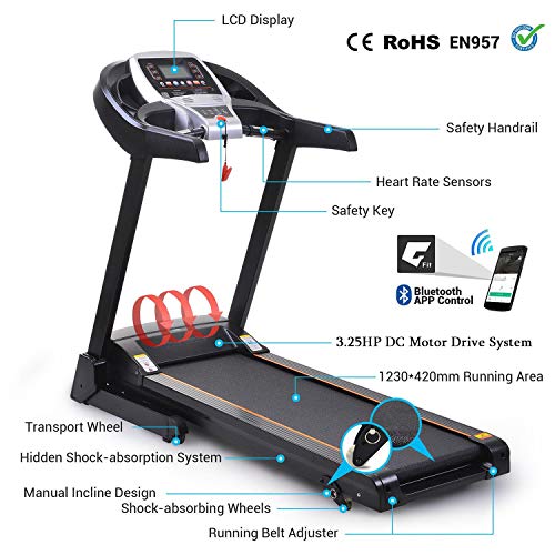 Treadmills for Home 2.25HP Electric Folding Treadmill with Incline Manual Walking Jogging Running Machine for Home Gym Cardio Treadmill Max Weight Capacity 220lbs with App Control Bluetooth Speaker