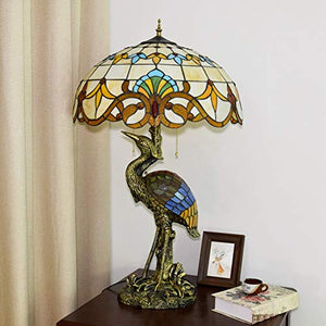 Xiaochen Antique Tiffany Style Male Bird Desk Lamp 20" Yellow Glass Table Lamp