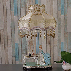 WHKFD Slide-Style Luxury Vintage Wet Ceramic Bedside Lamp Manual Princess Living Room, Warm, Dimmable, H58Cm W33Cm (Design: C),B