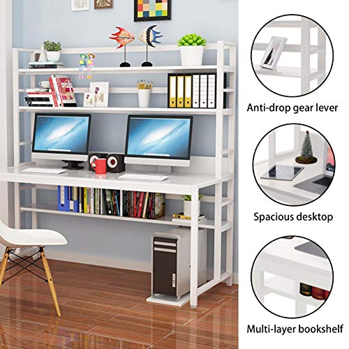 Computer Desk 47” with Bookshelves 2 in 1,Study Writing Table Desk for Bedrooms/Living Room,Home Office Corner Gaming Table PC Laptop Workstation,Makeup Vanity Console Table W/Storage Shelves (White)