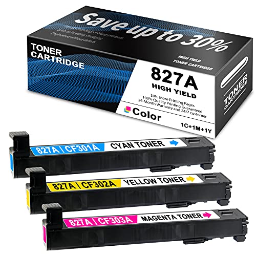 827A | CF301A CF303A CF302A Remanufactured Toner Cartridge Replacement for HP Enterprise Flow MFP M880 MFP M880z(A2W75A) MFP M880z+(A2W76A) M880z+NFC(D7P71A) Printer (3 Pack,1C+1M+1Y)