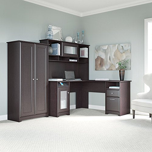 Cabot L Shaped Desk, Hutch, and Tall Storage Cabinet with Doors