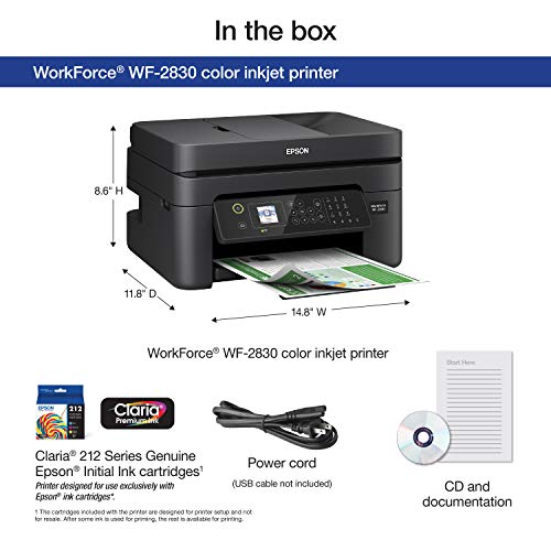 Epson Workforce WF-2830 All-in-One Wireless Color Printer with Scanner ...