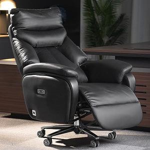 Kinnls Coast Power Office Recliner Chair - Black Genuine Leather Executive Desk Chair