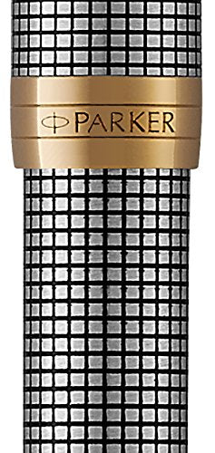 PARKER Sonnet Fountain Pen, Prestige Chiseled Silver with Gold Trim, Solid 18k Gold Medium Nib