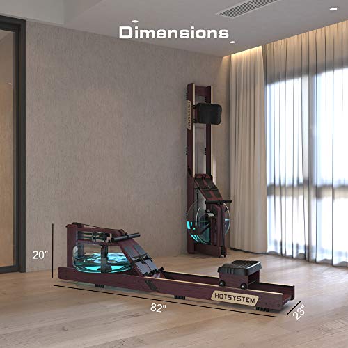 Hotsystem Water Rowing Machine for Home Use, Water Adjustable Resistance Wood Rower with LED Moniter for Whole Body Exercise Indoor Cardio Training